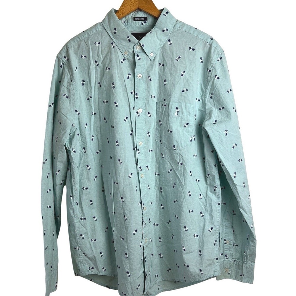 NWT American Eagle‎ Seriously Soft Button Down Men's Shirt Large Blue Pineapples